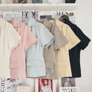Lawyer Store [5301301] เสื้อคอปกแขนสั้น กระดุมดอกไม้ กระเป๋าจริง ทรงสวย ใส่ทำงาน ใส่ไปงานสำคัญได้สบาย สินค้ามี 4 สี