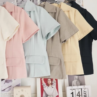 Lawyer Store [5301301] เสื้อคอปกแขนสั้น กระดุมดอกไม้ กระเป๋าจริง ทรงสวย ใส่ทำงาน ใส่ไปงานสำคัญได้สบาย สินค้ามี 4 สี