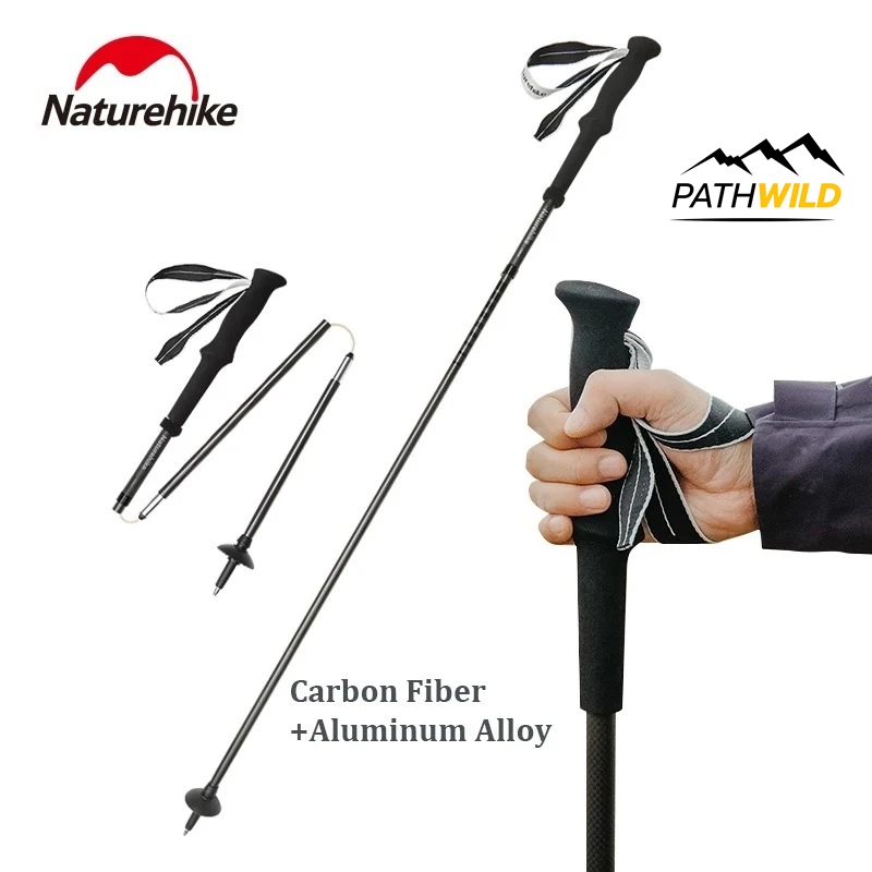 NATUREHIKE carbon and aluminum four section folding trekking pole CNK2450DS017 ไม้เท้าเดินป่า พับเก็บได้เล็ก น้ำหนักเบา