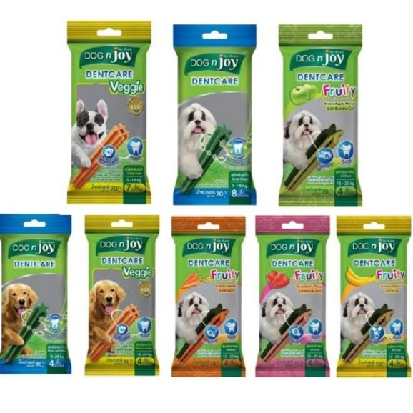 Dog n joy Dent care / Veggie /Fruity  ขนมขัดฟันสุนัขด็อกเอ็นจอย 70-90 กรัม*โปรดอ่านรายละเอียดก่อนสั่