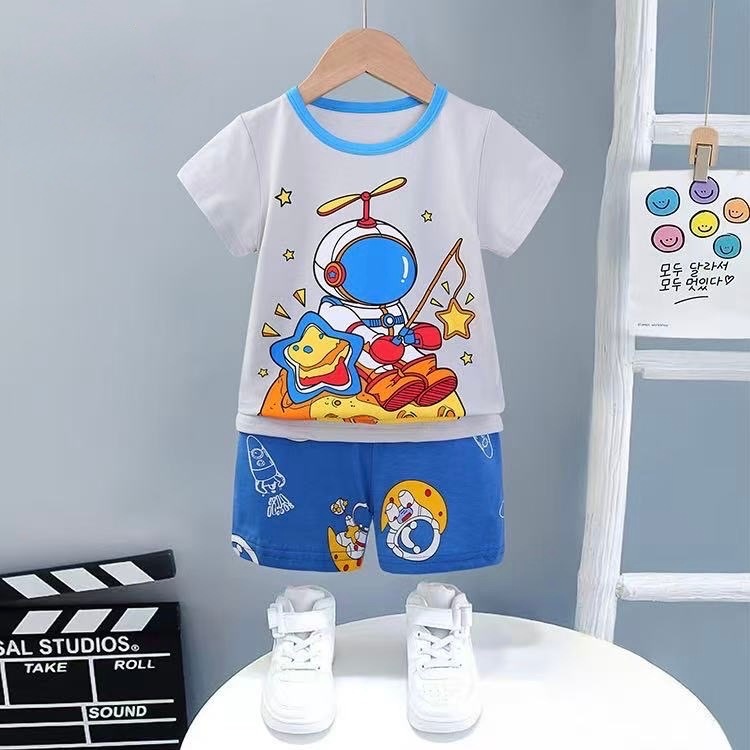 ชุดเซ็ตเด็กใส่เล่น ใส่เที่ยว แขนสั้นขาสั้น ผ้าคอตตอนผสม สแปนเด็กส์ นุ่มเด้ง ไม่ยืดไม่ย้วย สินค้าพร้อมส่งในไทย