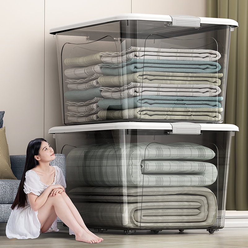 Leer กล่องพลาสติก กล่องเก็บของ 70/110/310/410 ลิตร มีล้อ สีโปร่งใส ใช้เก็บของ เก็บเสื้อผ้า แบบอเนกประสงค์ - รูปที่ 7