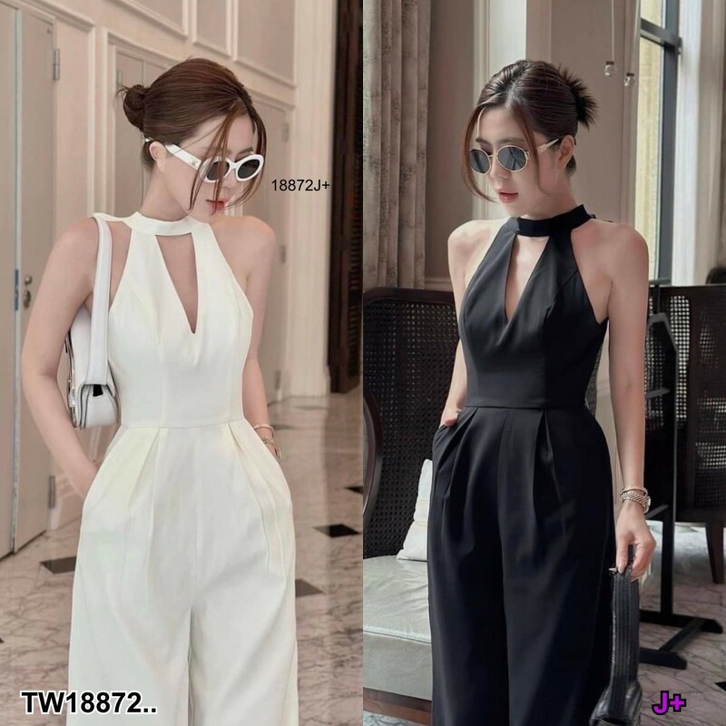 TT18872 Jumpsuit จั้มสูทแขนกุด ขายาว ผูกโบว์คอหลัง