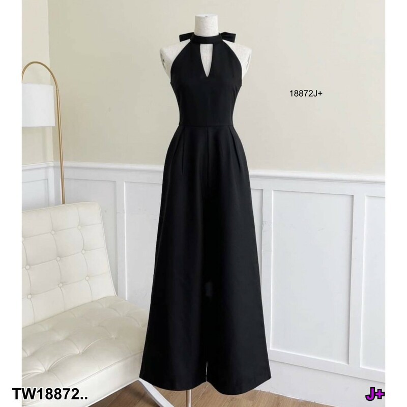 TT18872 Jumpsuit จั้มสูทแขนกุด ขายาว ผูกโบว์คอหลัง - รูปที่ 5