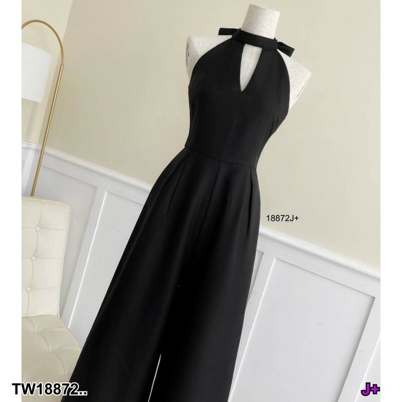 TT18872 Jumpsuit จั้มสูทแขนกุด ขายาว ผูกโบว์คอหลัง - รูปที่ 6