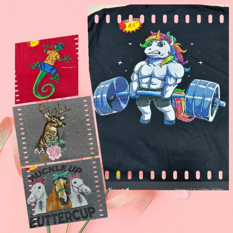 ❤️D80🆗สัตว์ อก48" ด้านหน้าสกรีนสวยๆ /เสื้อยืดมือ2 แบรนด์ วินเทจ การ์ตูน วง