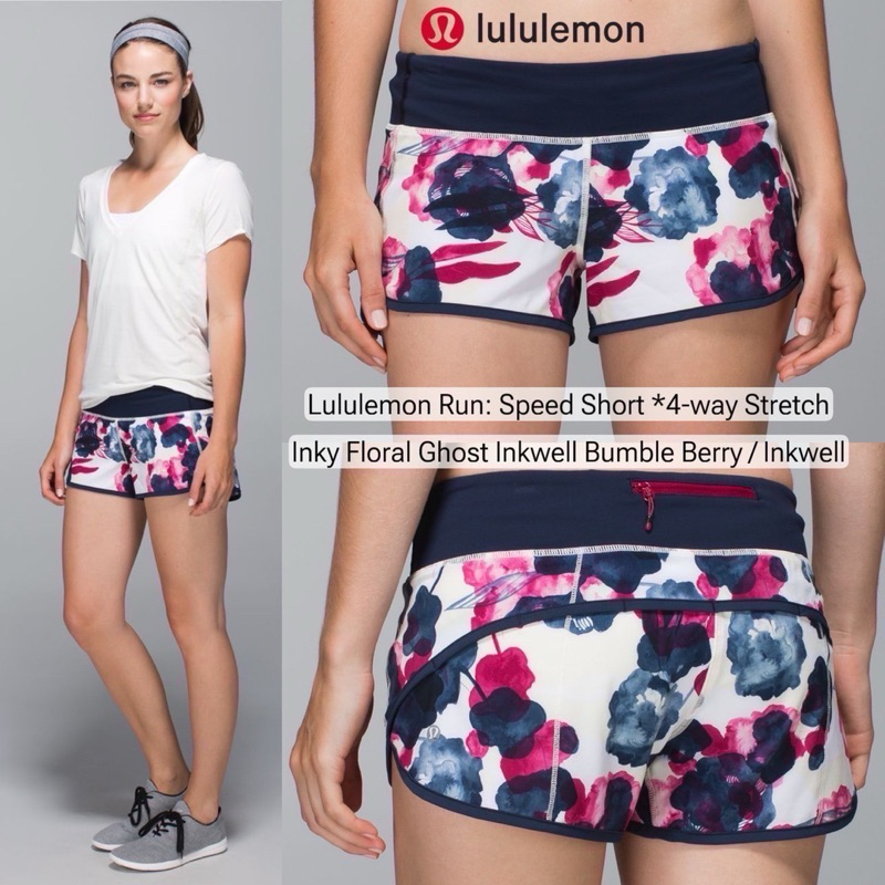 Lululemon Run: Speed Short *4-way Stretch Inky Floral Ghost Inkwell Bumble Berry / Inkwell