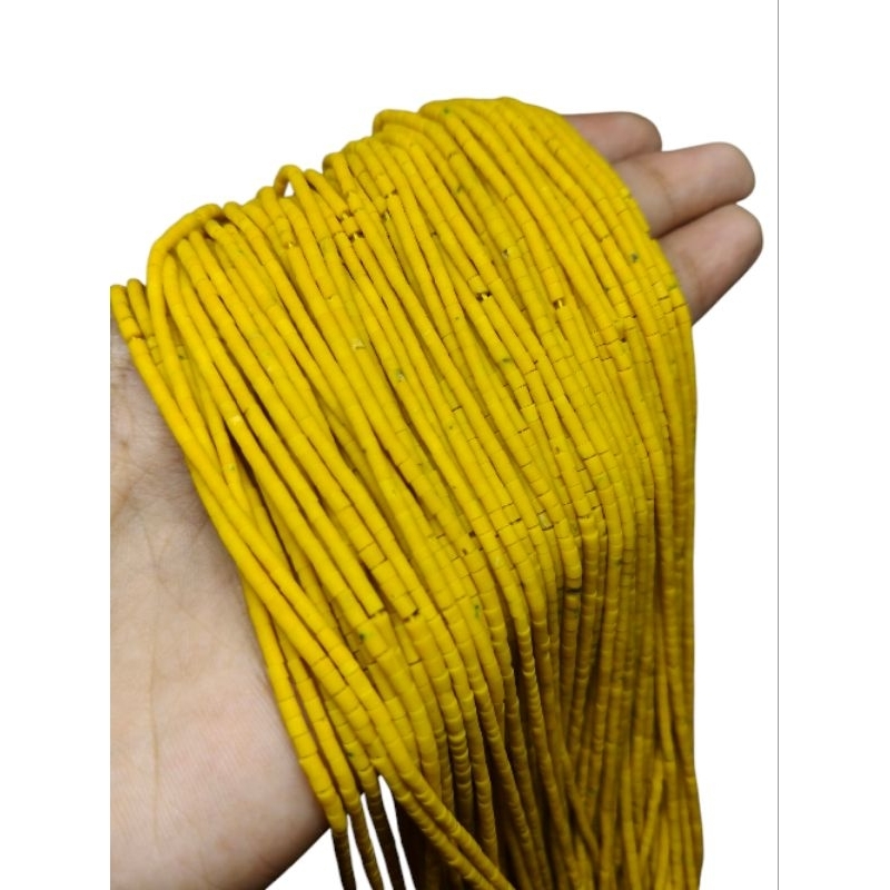 หินฮาวไลท์ สีเหลือง 1 เส้น 2 มม. อะไหล่ร้อยเครื่องประดับ Yellow Howlite Tiny Seed Beads