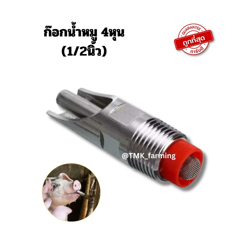ก๊อกหมู ก๊อกน้าหมู จุ๊บน้ำหมูขนาด1/2" (4หุน)สแตนเลส [ฝาท้ายแดงมีที่กรอง]