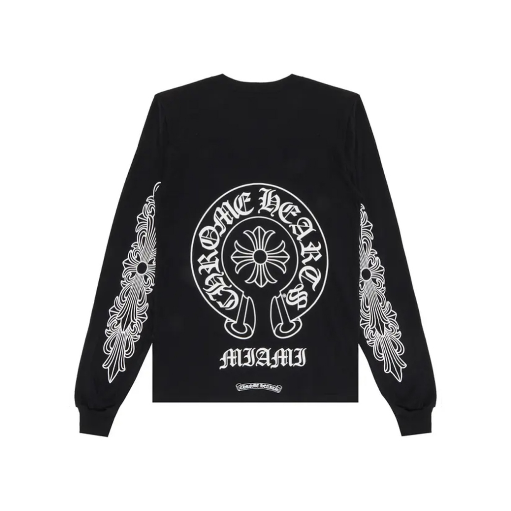Chrome Hearts Miami Floral Horseshoe L/S T-Shirt (BLACK)