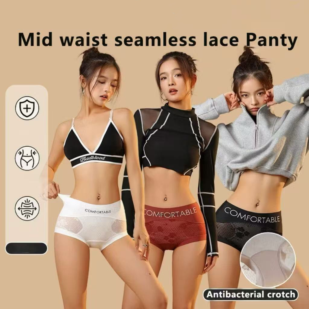 กางเกงชั้นในไร้ตะเข็บ เอวกลางมาใหม่ ดีไซน์ ตัวอักษรแฟชั่น ระบายอากาศได้ดี ยกสะโพก ทำจากผ้าไหมและผ้าฝ้าย ส่วนที่เหลือ