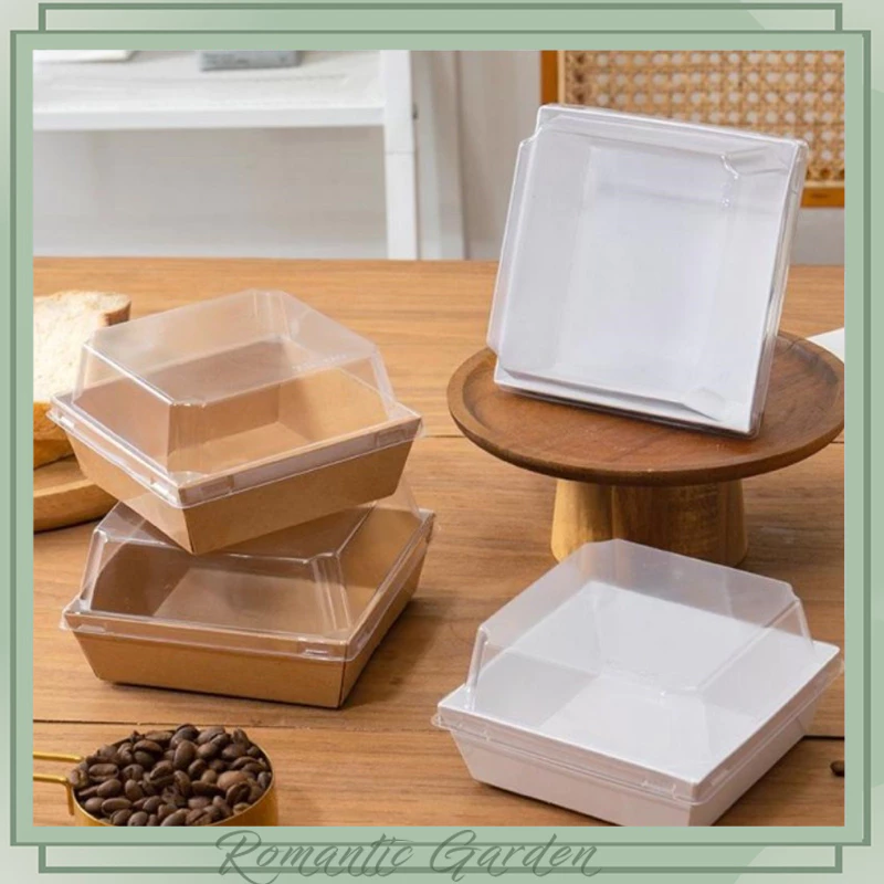 กล่องขนมคราฟท์สี่เหลี่ยม หน้าต่างใส พร้อมถาดซ้อน สำหรับใส่เค้ก/ซาลาเปา/ของหวาน กันความชื้น ขนาดมาตรฐาน ✨🍰 #กล่องเบเกอรี่