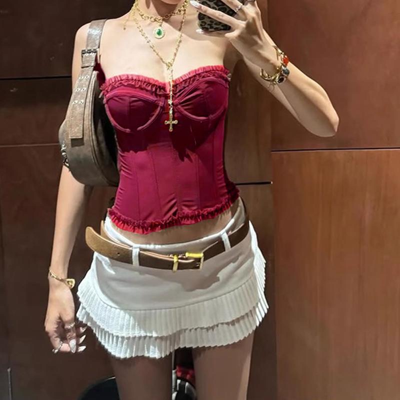 L'NADA【พร้อมส่ง】คอร์เซ็ทเกาะอก ซีทรู มี 6 สี มีซับใน ดีเทลร้อยเชือกด้านหลัง