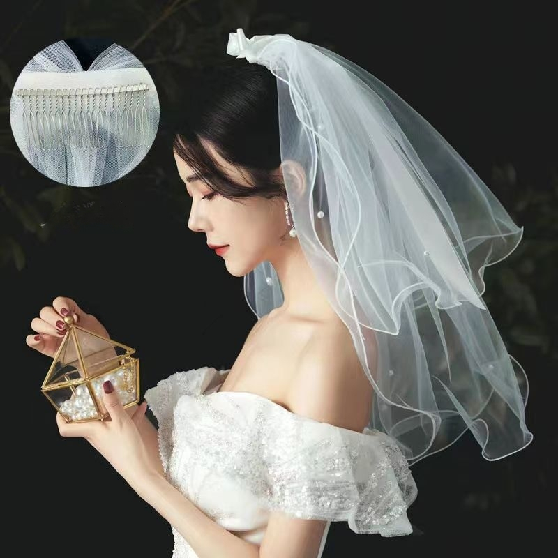 เวลเจ้าสาวผูกโบว์ประดับไข่มุข2ชั้น6028