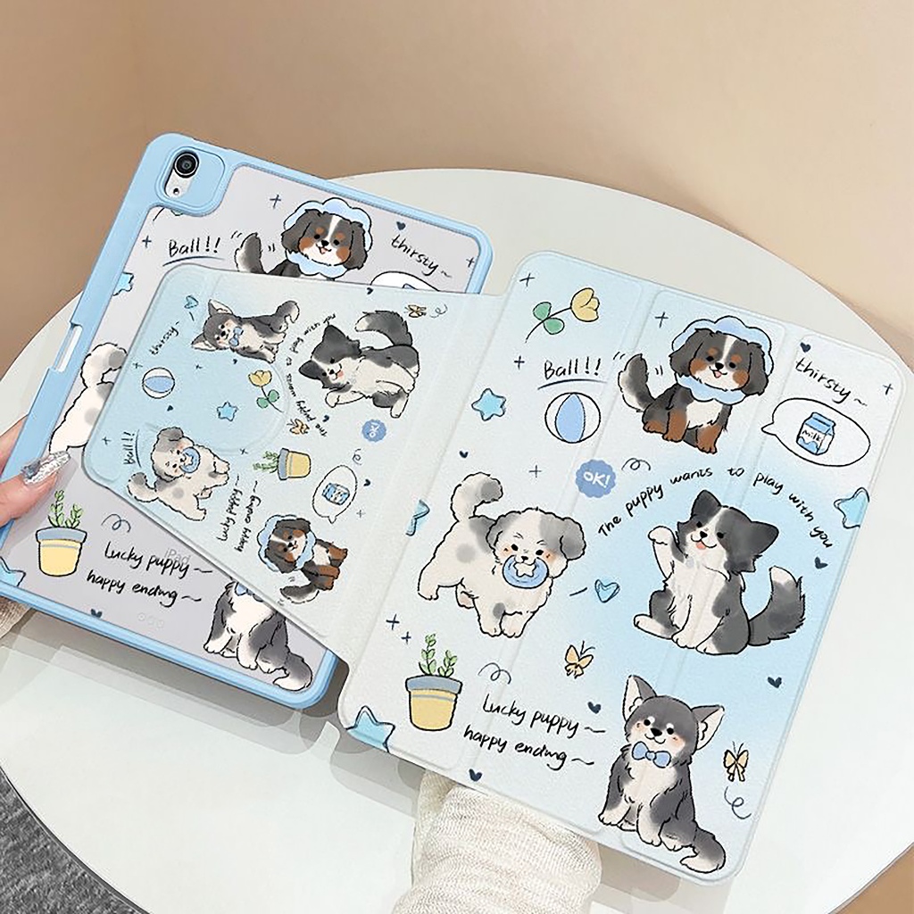 ⚡พร้อมส่ง⚡เคสiPadหมุน 360°Gen12 Gen11 Air7 Air8 ที่ใส่ปากกา ลูกสุนัขดอกไม้ เคส iPad Air6 Air5 Gen10