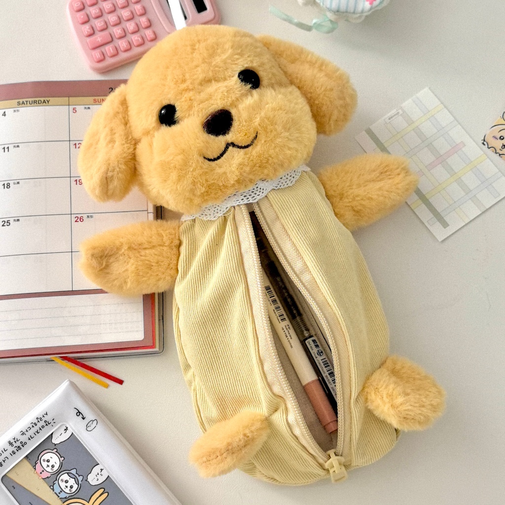สัตว์น่ารักตุ๊กตาพุดเดิ้ลสุนัขตุ๊กตากรณีดินสอเครื่องเขียนนักเรียนอุปกรณ์การเรียนกระเป๋าเก็บเครื่องสําอางของขวัญใหม่