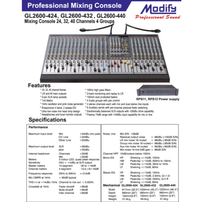**clearance**มิกส์เซอร์ MODIFY รุ่น GL2600/432 มิกส์ขนาด 32 ช่อง สำหรับงานเครื่องเสียง LIVE SOUND เป็นสินค้าตั้งโชว์