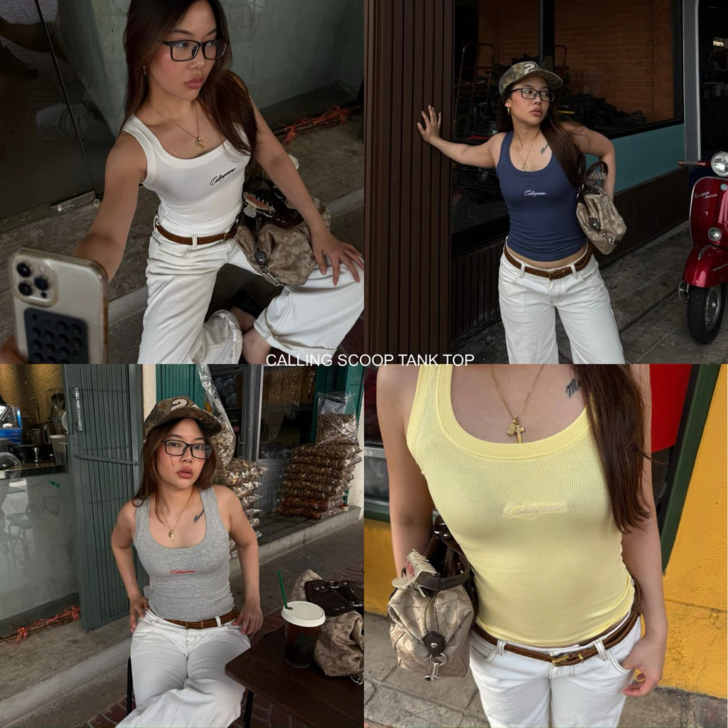 callingonme-scoop tank top เสื้อกล้าม เข้ารูป ผ้าร่องยืด