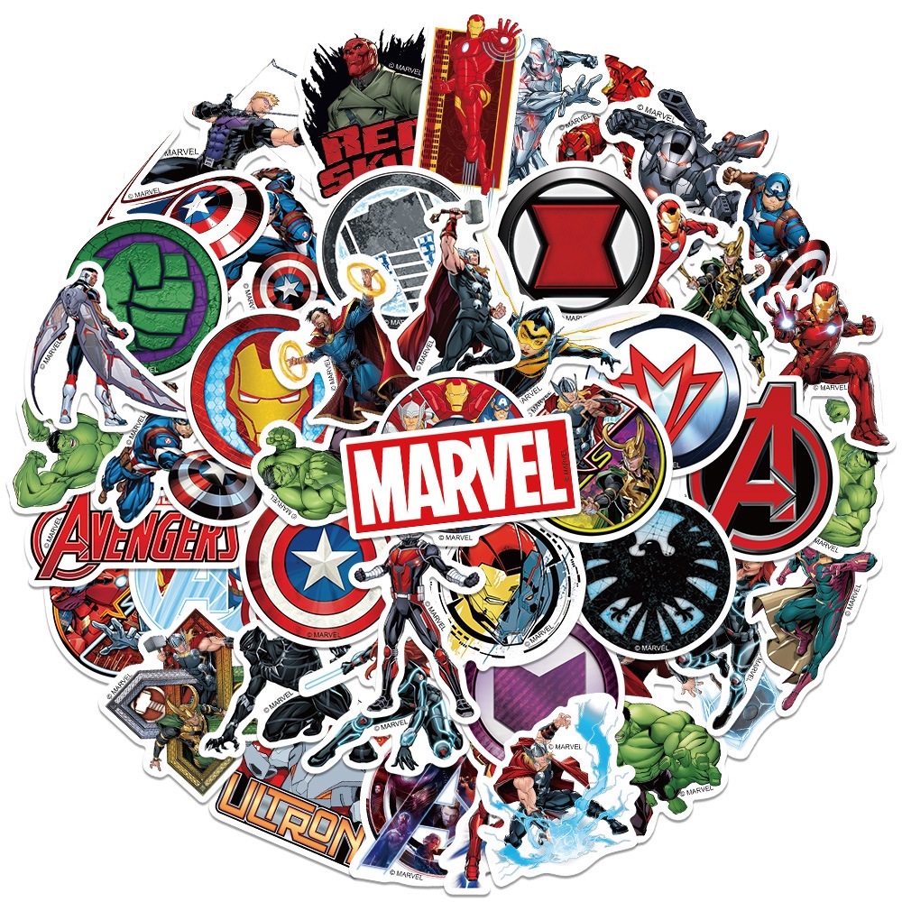 Super Hero Sticker 45-50 Pcs Marvel Avengers Batman Hulk Spiderman Superman สติ้กเกอร์​ ซุปเปอร์ฮีโร่ สไปเดอร์แมน แบทแมน