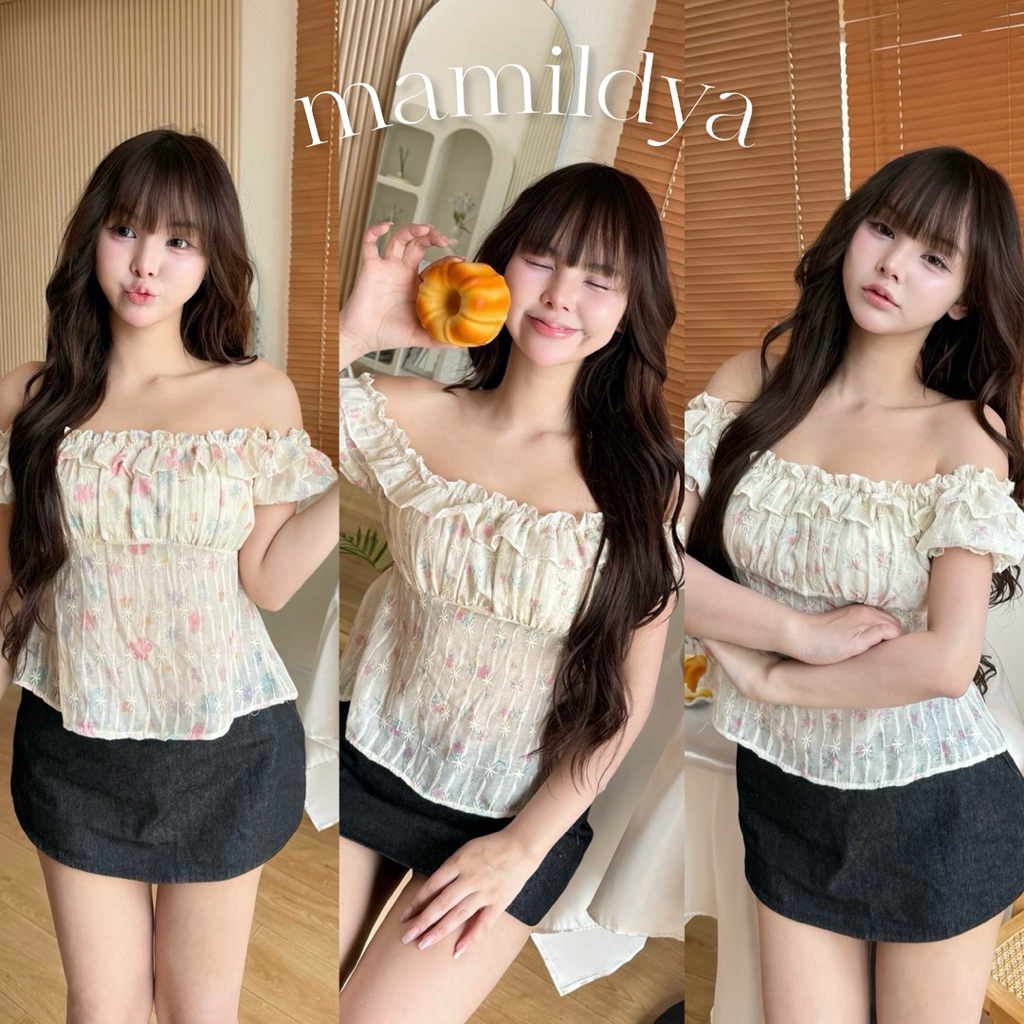 🌟Mamildya.shop🌟 เสื้อแขนตุ๊กตา ผ้าปักฉลุ จะใส่เป็นบาดไหล่ก็ได้ ❤️/ K3-5/NUSA-ดอลดอก⚫