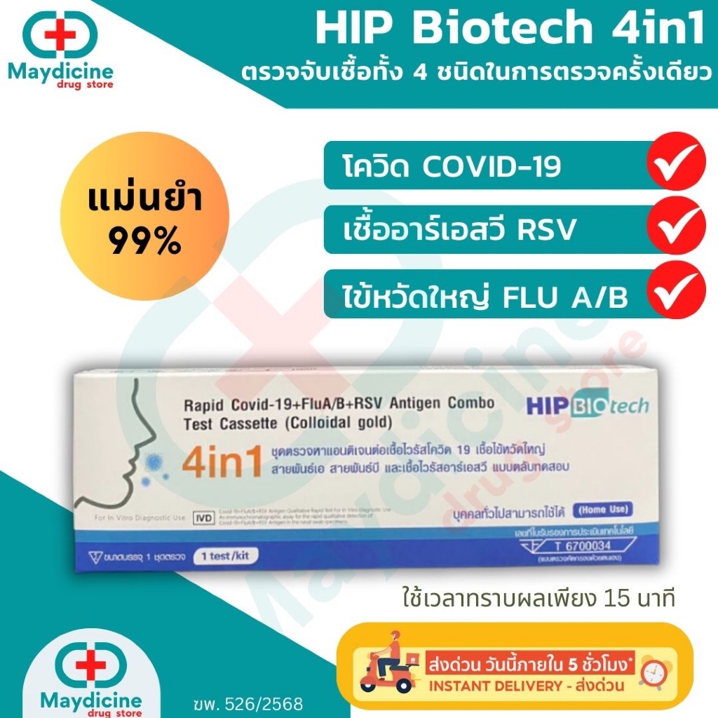 HIP Biotech 4in1 ชุดตรวจโควิด ไข้หวัดใหญ่ RSV / flu A/ flu B/ Covid HIP Biotech 4in1 antigen test ki