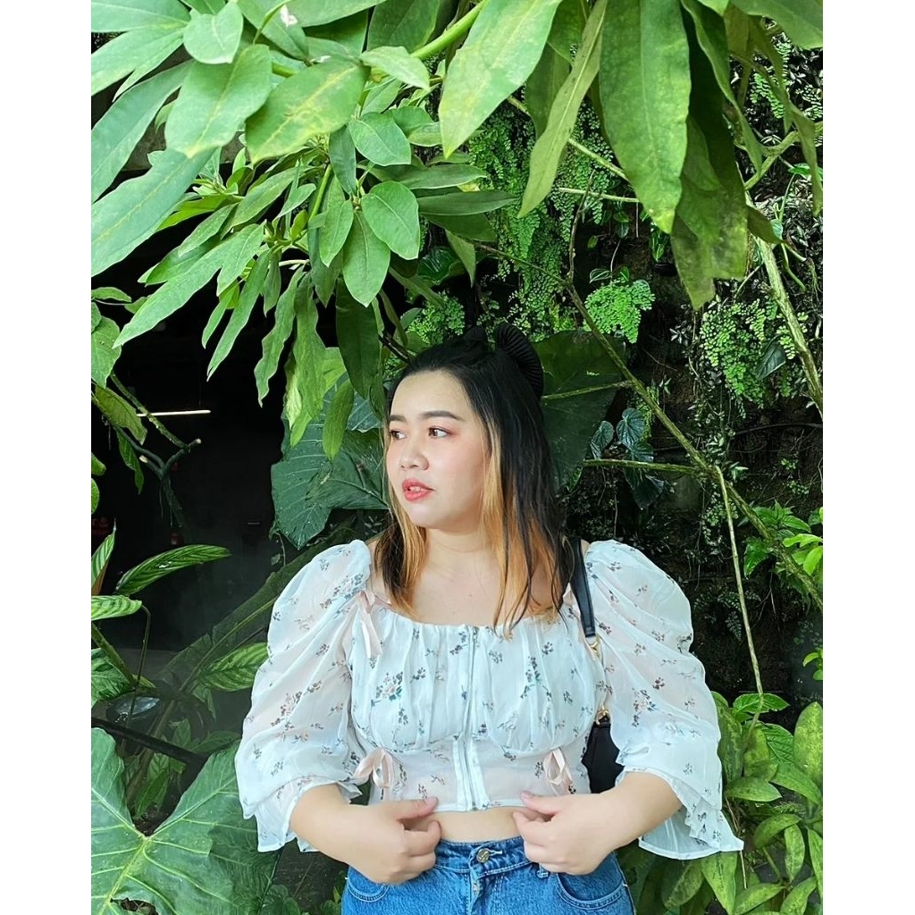 เสื้อครอปผ้าชีฟองสีขาว#lalamer#งานป้าย