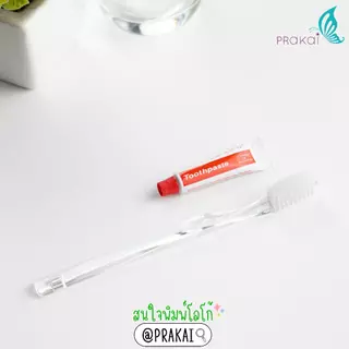 PRAKAIVANICH กล่องเก็บแปรงสีฟันพกพา ใส่พร้อมแปรงสีฟันใส แปรงสีฟันฟางข้าว ย่อยสลายได้+ยาสีฟัน 5 กรัม