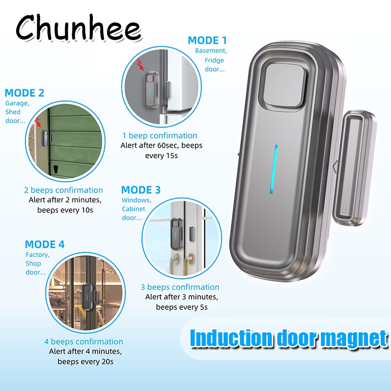 Chunhee เซนเซอร์ประตูตู้เย็นไร้สาย เตือนล่าช้าเมื่อประตูเปิด ตรวจจับอัตโนมัติ กันขโมย ใช้กับประตู หน้าต่าง ตู้เย็น COD