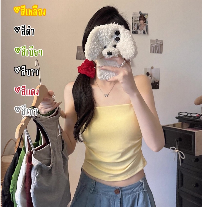🍒MKL🍒 เสื้อสายเดี่ยวคู่  มีฟองน้ำในตัว ผ้าเรย่อน เซ็กซีเข้ารูป แฟชั่น สำหรับผู้หญิง#YJN2139