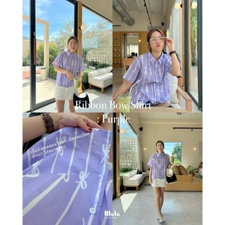 MalaOriginal |【5 สี】Ribbon Bow Crop Shirt 🥯 เสื้อเชิ้ตครอป แขนสั้น ลายริบบิ้นโบว์ สุดคิ้วท์