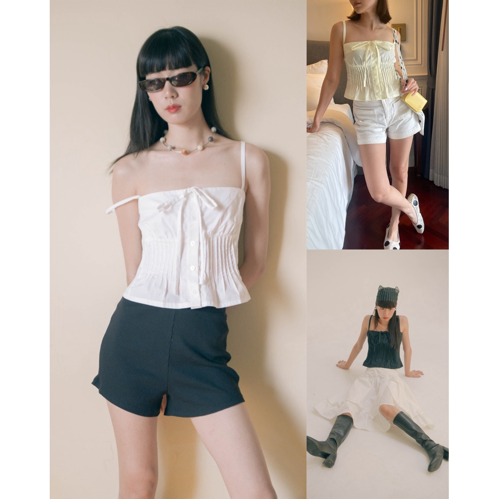 Gigi tank top เสื้อสายเดี่ยวทรงจีบระบายปลายสม๊อคหลัง (พร้อมส่งทันที) ขายดีระวังของ copy สินค้าแนะนำhj!
