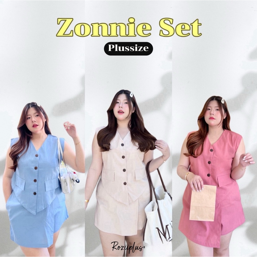 𝗭𝗼𝗻𝗻𝗶𝗲 𝗦𝗲𝘁 เสื้อแขนกุด+กระโปรงกางเกง สาวอวบ ผ้าลินิน ทรงสวย ไม่บาง มี4สี