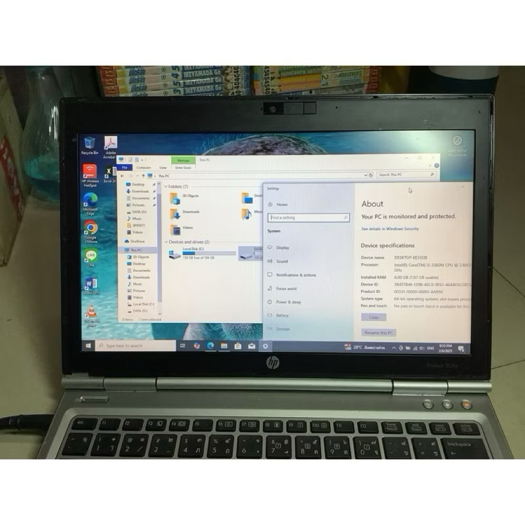 มือ2โน้ตบุ๊ค hp i5 gen3 ภายนอกมีรอย🚨 windows10 จอ12",HP Elitebook-i5-3360M Cpu2.80-2.80GHz DDR3 8GB 