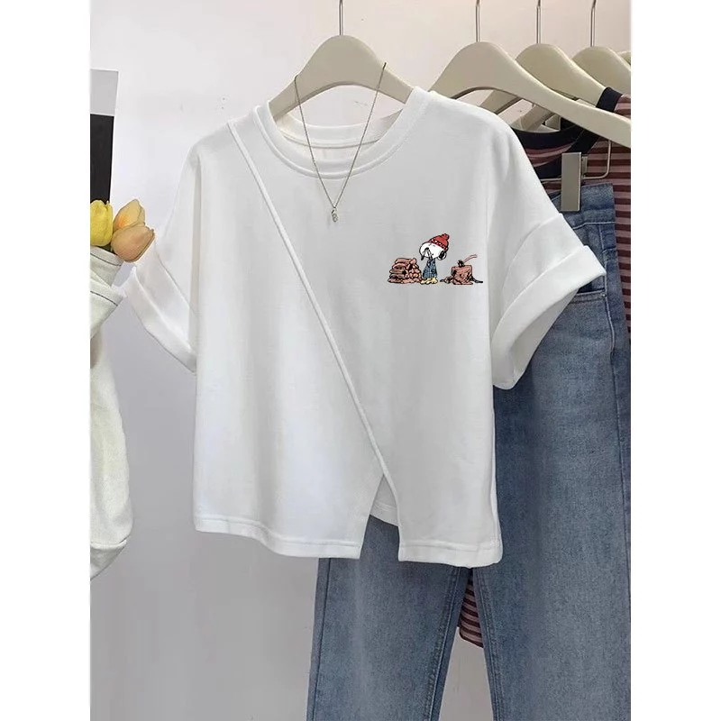เสื้อครอปสาวอวบไซส์ใหญ่น่ารักๆ oversize เสื้อผ้าแฟชั่นมาใหม่ เสื้อยืดแขนสั้นผู้หญิงแบบหลวมสไตล์เกาหลี ลายการ์ตูนญี่ปุ่น thumbnail 4