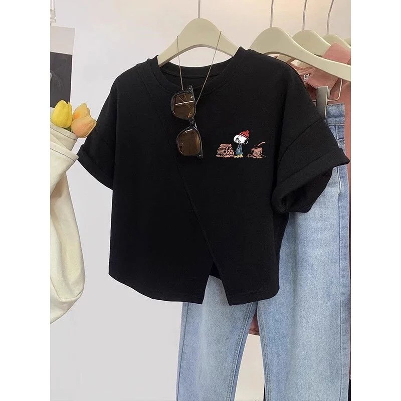 เสื้อครอปสาวอวบไซส์ใหญ่น่ารักๆ oversize เสื้อผ้าแฟชั่นมาใหม่ เสื้อยืดแขนสั้นผู้หญิงแบบหลวมสไตล์เกาหลี ลายการ์ตูนญี่ปุ่น thumbnail 6