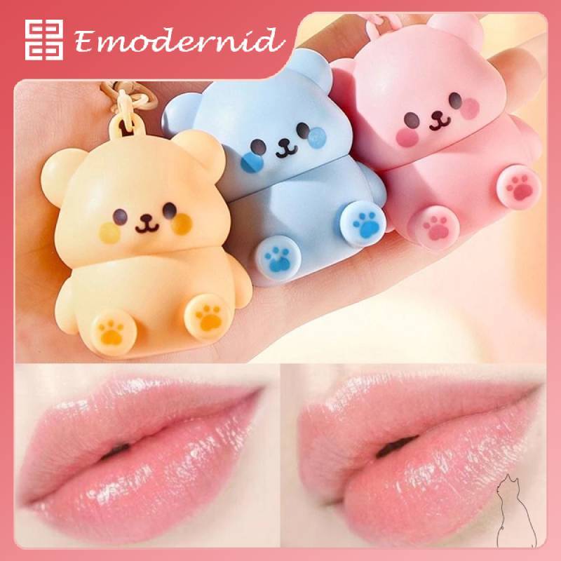 Moisturizing Anti-dry Little Bear Lip Balm, แบบพกพา 4ml Anti Crack พร้อมพวงกุญแจลิปสติกสําหรับเด็ก-em