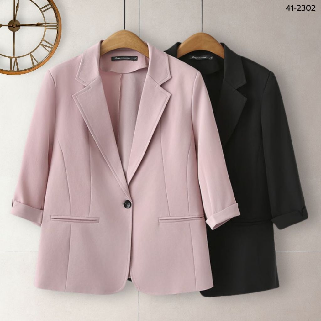 41-2302 เสื้อคลุมทำงานผ้านาโนแขนสี่ส่วน Lady and the Trim อก42-52 นิ้ว