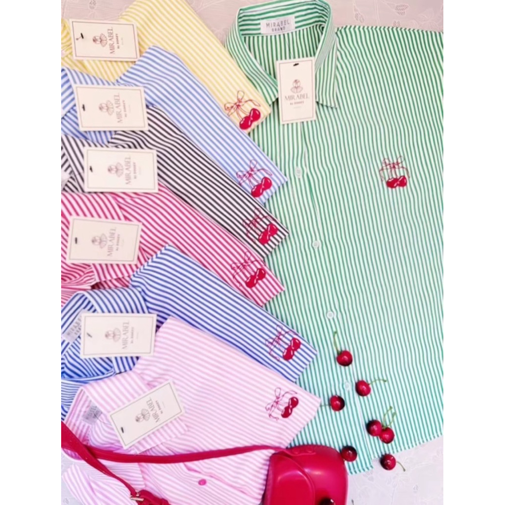 Z04.เสื้อเชิ้ต โอเวอร์ลายทางรุ่นปักเชอรี่ อก48“