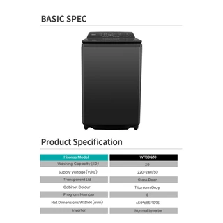 Hisense เครื่องซักผ้าฝาบน 18 กก. รุ่น WT180Q30 สีดำ