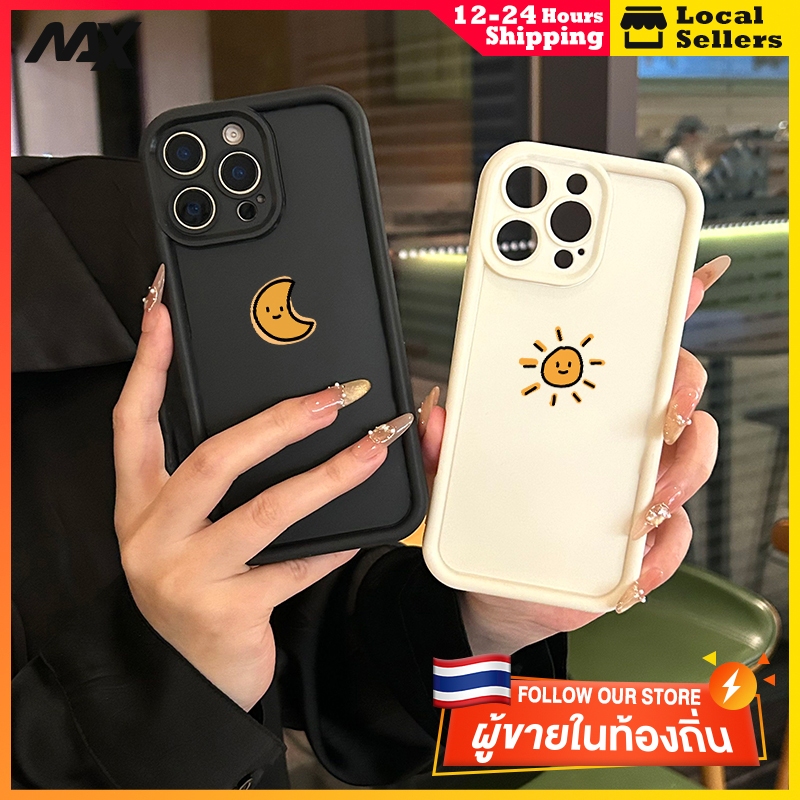 สินค้าพร้อมส่ง เข้ากันได้สำหรับ เคสไอโฟน TPU simple couple moon sun iPhone 13 Pro max 12  11 xr xs max 7Plus 8Plus 12