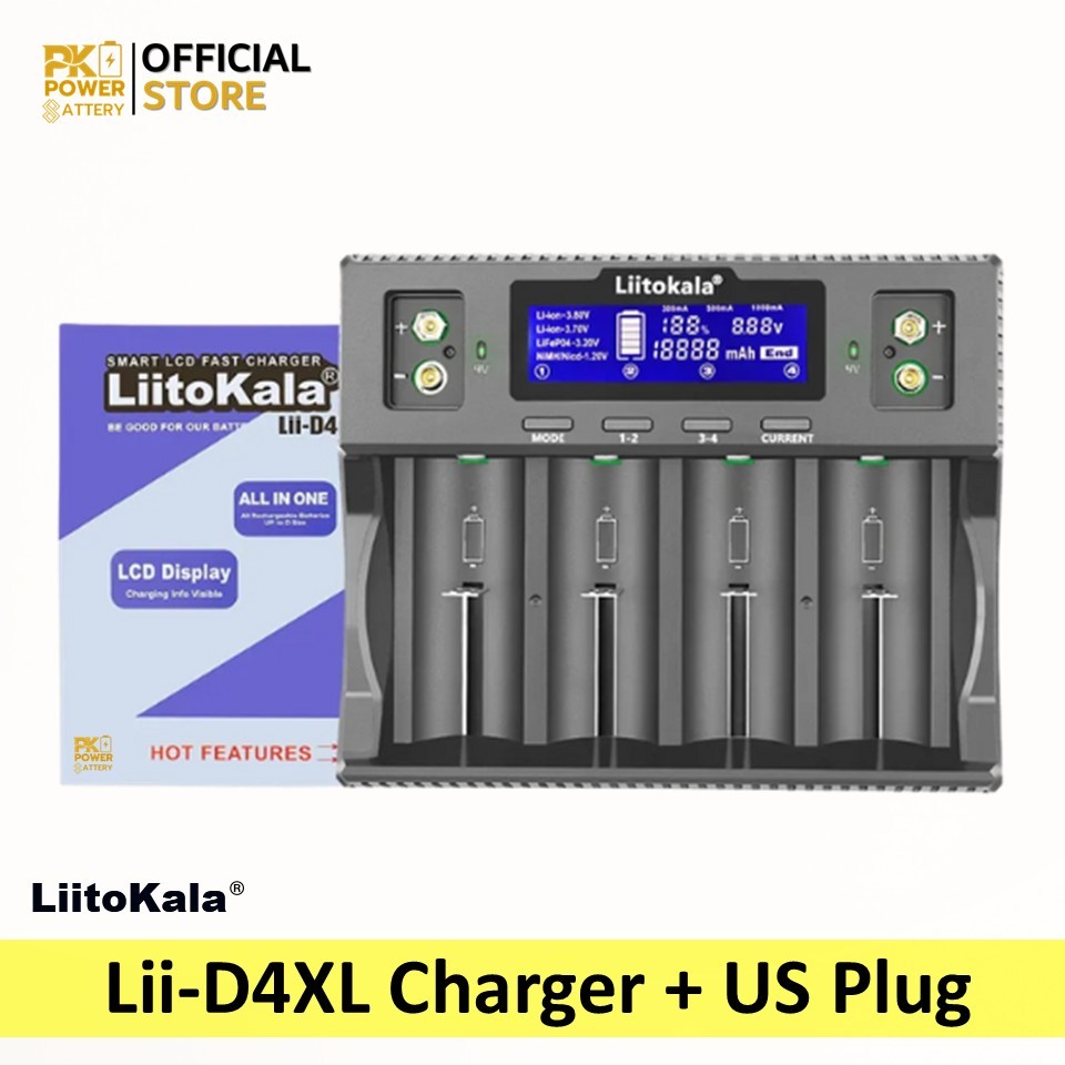 Liitokala Lii-D4XL ที่ชาร์จแบต 4 ช่อง LCD อัจฉริยะ (พร้อมปลั๊ก US)