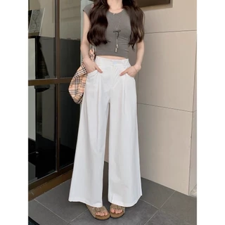 Reallyshops #9297(K) กางเกงขายาวทรงกระบอก เอวยางยืด ผู้หญิง พร้อมส่ง