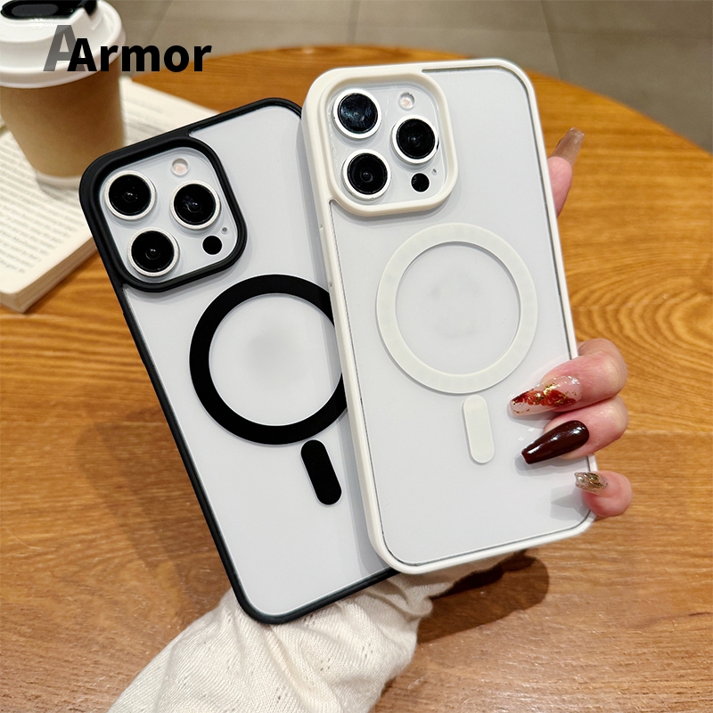 เคสอะคริลิคชาร์จได้ ขอบสี เปิดเลนส์กล้อง งานกล่องขาว สำหรับ for iPhone 15 13 14 12 11 Pro max 15Promax 14Promax 13Promax
