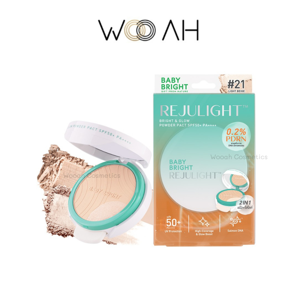 BABY BRIGHT Rejulight Bright & Glow Powder Pact SPF50+ PA++++ แป้งผสมรองพื้น รีจูไลท์ มีไฮไลท์ในตลับเดียว