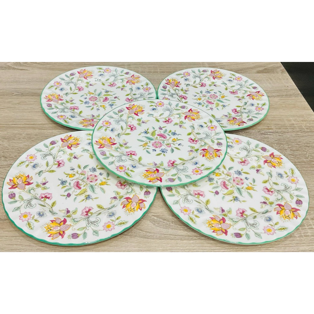 จาน Minton ลายดอกไม้ขอบสีเขียว