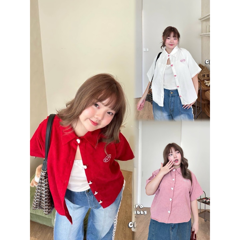 JIRA CHUBBY เสื้อคอปกผ้าลูกฟูก ใส่สะบายไม่ร้อน ปักอก CUTE น่ารักม๊าก แต่งด้วยกระดุมหัวใจ