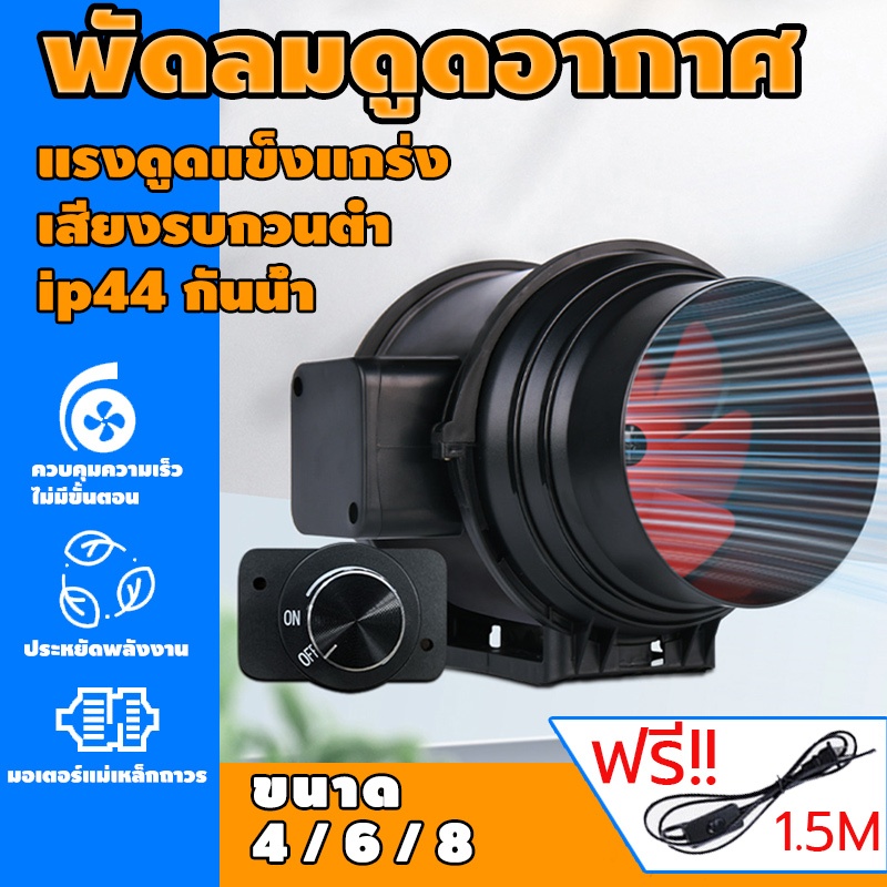 พัดลมดูดอากาศ พัดลมระบายอากาศ เครื่องดูดควันในครัว 4/6/8/นิ้ว เสียงรบกวนต่ำ พลังแรงลมสูง 1.5m เคเบิล พร้อมสวิตซ์ ราคา ถูกที่สุด ดีลบีเคเค