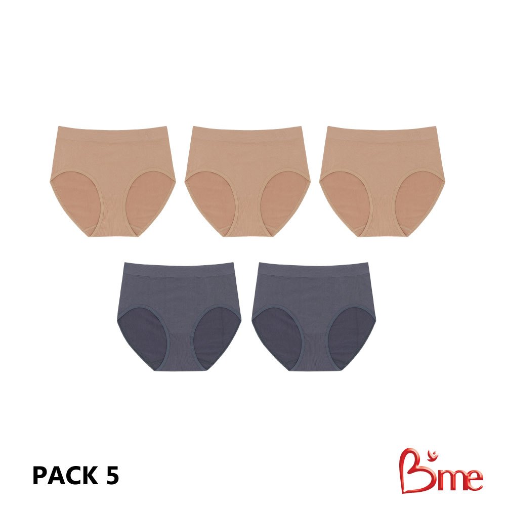B'me กางเกงในเอวกลาง รุ่น ME7A1C (แพ็ก5ตัว) สีโอวัลติน สีเทาเข้ม,คละสี ฟรีไซซ์ (M-XXL)