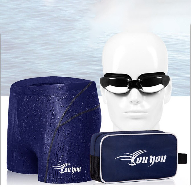 (L-4XL)เซ็ตกางเกงว่ายน้ำชาย ขาสั้น YOU YOU  สีน้ำเงิน #25155SET