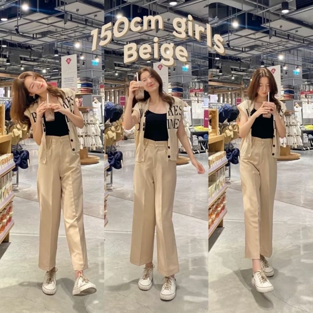 ส่งต่อ มือสอง🌈กางเกงขายาว ทรงกระบอกใหญ่ รุ่น 150cm girls สี Beige(เบจ) ร้าน playwork.store ไซส์ s